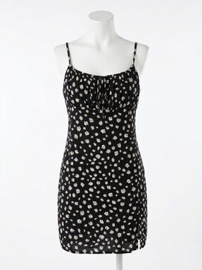 Garage Daisy Print Ruched Mini Dress Black Small Boho Size Small Y2K Grunge